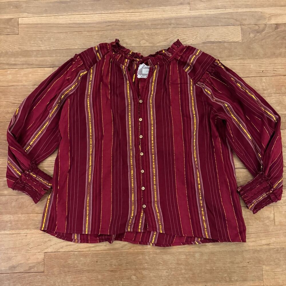 Cupio burgundy gold long sleeve button-down blouse shirt top size small S
 b65